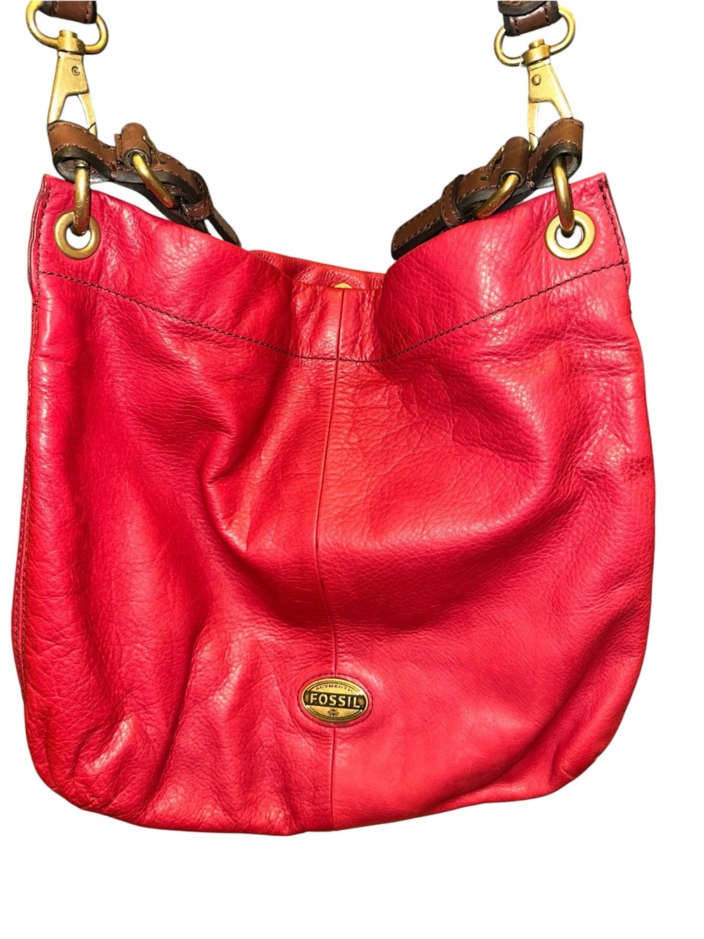 Fossil Red Leather Y2K Hobo Bag